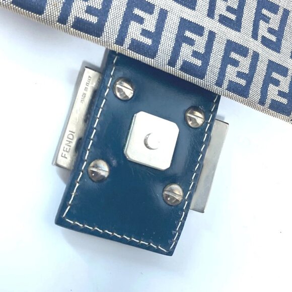 FENDI shoulder bag Mamma Baguette Zucchino Shoulder Bag Canvas/Leather Navy - Picture 13 of 14